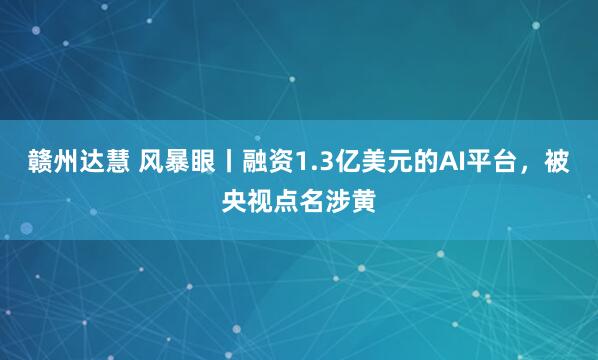 赣州达慧 风暴眼丨融资1.3亿美元的AI平台，被央视点名涉黄
