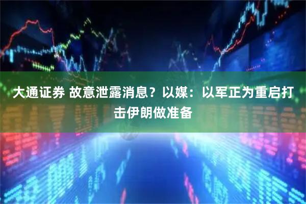 大通证券 故意泄露消息？以媒：以军正为重启打击伊朗做准备